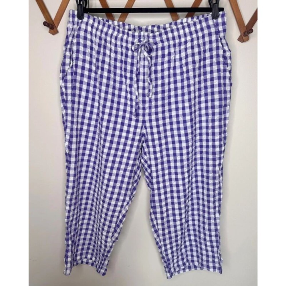 Cotton Gingham Seersucker Capri Pants - Purple - Woman Within - Size 22W NWT